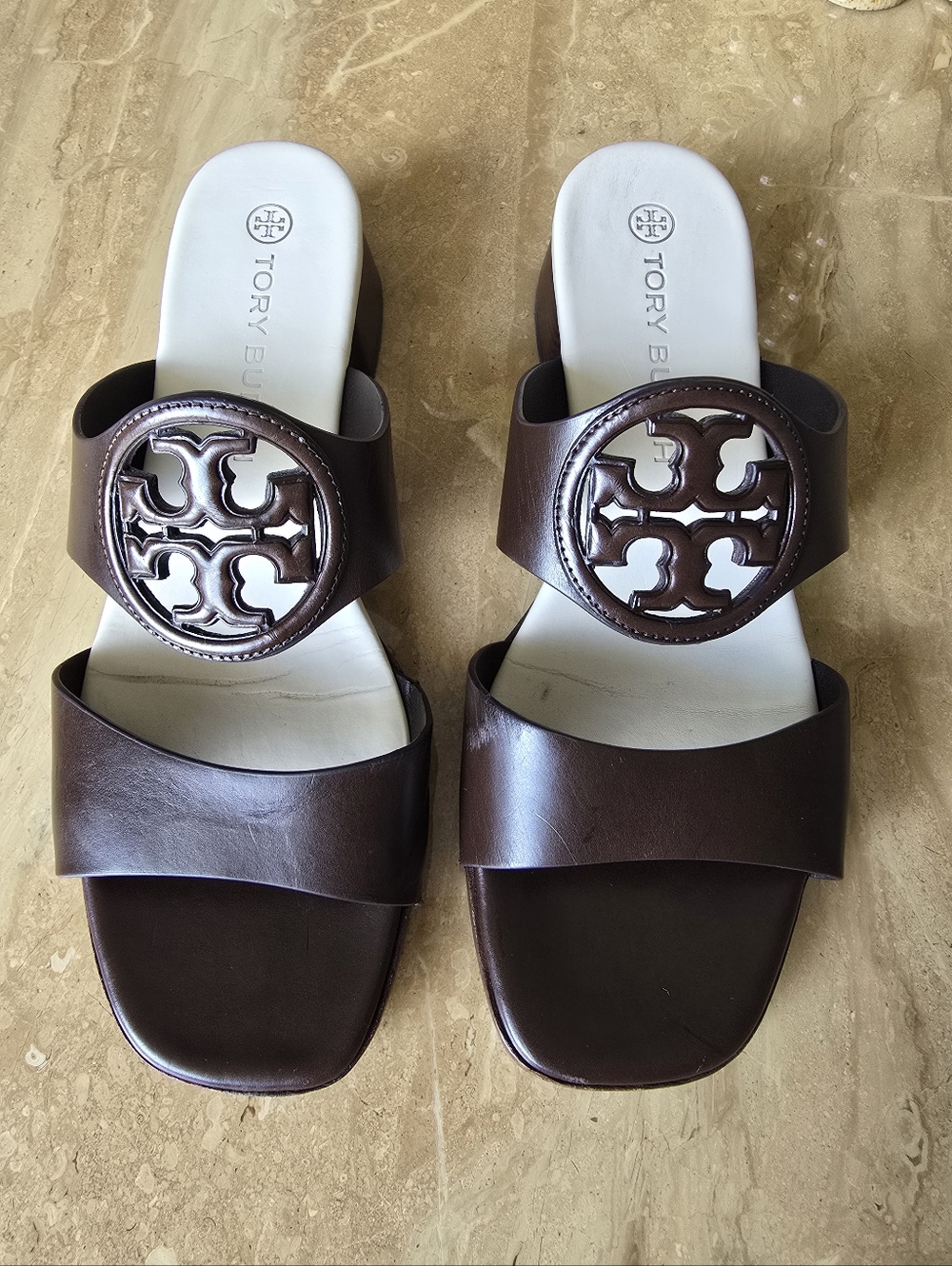 Tory Burch Leather Heel Sandal Brown